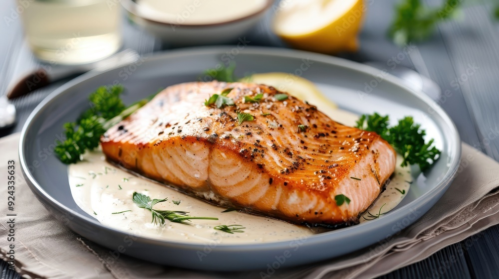 Creamy Herb Salmon, tender salmon with a rich and creamy herb-infused sauce. Creamy Herb Salmon, tender salmon with a rich and creamy herb-infused sauce.