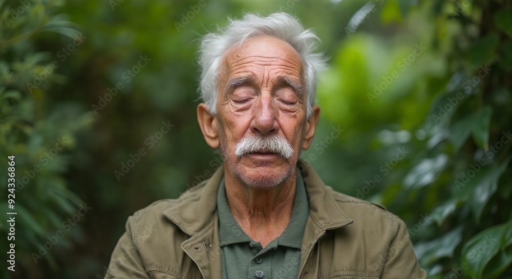 Weathered wisdom: A lifetime etched in every line. Close-up of senior man with deep wrinkles and mustache. Weathered wisdom: A lifetime etched in every line. Close-up of senior man with deep wrinkles and mustache.
