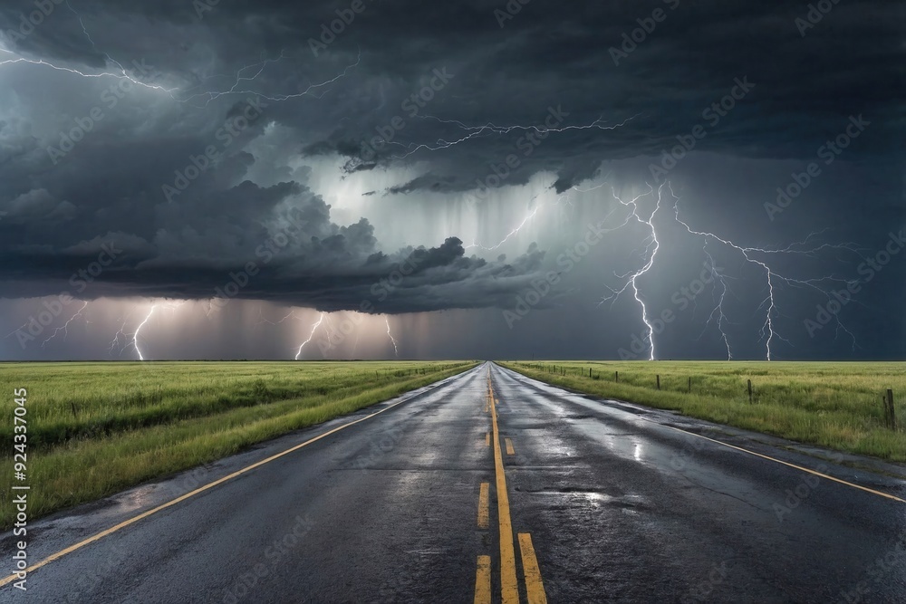 Heavy Rain and Lightning Over a Lonely Road Heavy Rain and Lightning Over a Lonely Road