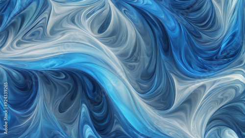 Liquid silk blue waves swirl in soft digital motion