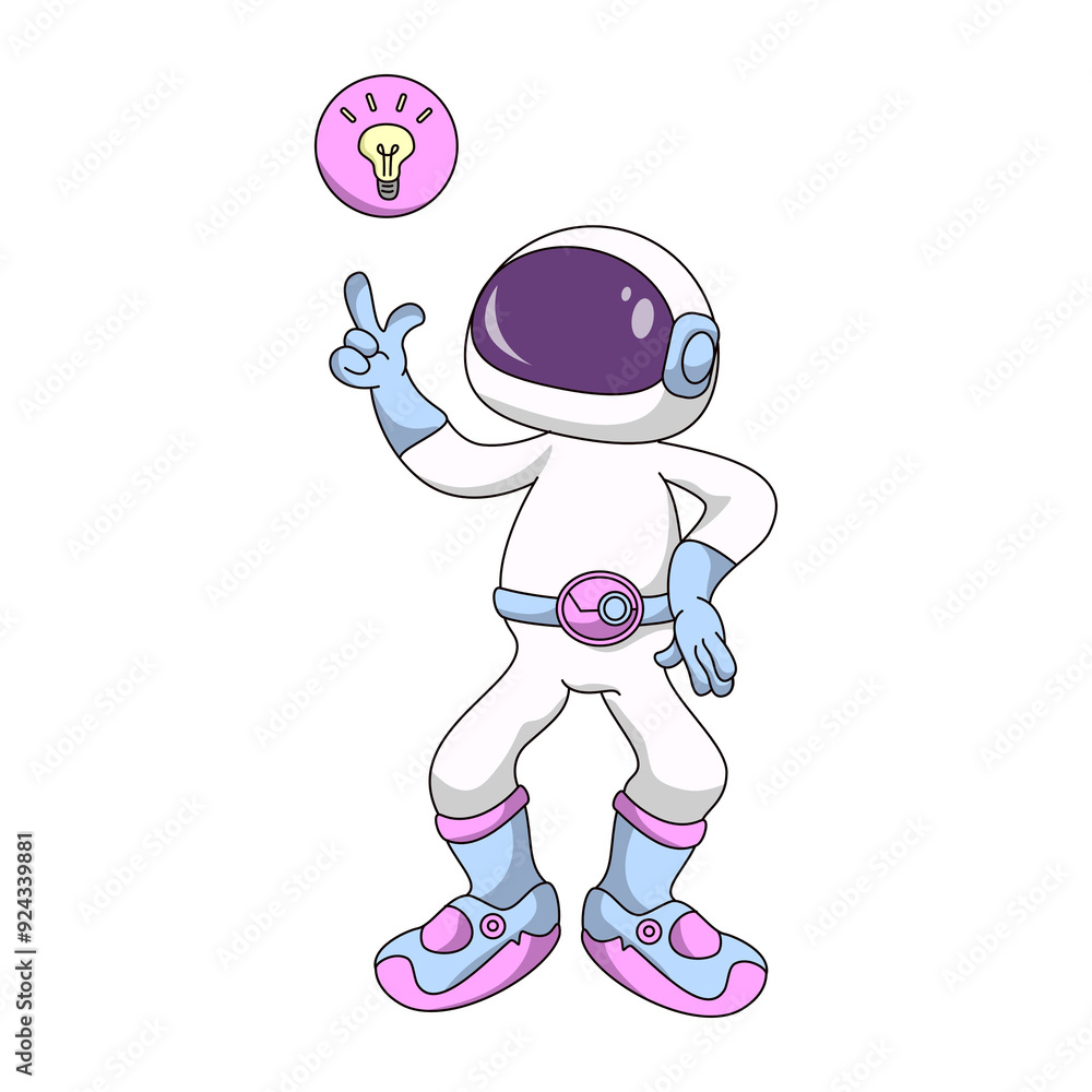 astronaut get idea, Cartoon Vector Icon Illustration. Flat Cartoon Style. Icon Concept Isolated Premium Vector. astronaut get idea, Cartoon Vector Icon Illustration. Flat Cartoon Style. Icon Concept Isolated Premium Vector.