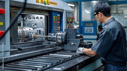 A worker in the metal machining sector using a CNC machine