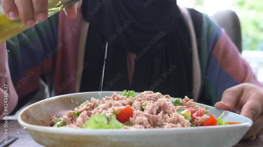 Healthy Salad Prep with Olive Oil in a Cozy Restaurant. Enjoy a fresh and wholesome meal Healthy Salad Prep with Olive Oil in a Cozy Restaurant. Enjoy a fresh and wholesome meal