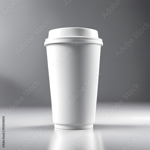 Minimalist white coffee cup on clean neutral tabletop.