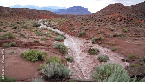 Flash Flood flowing through the Utah desert during extreme rainstorm near the Henry Mountains. photo