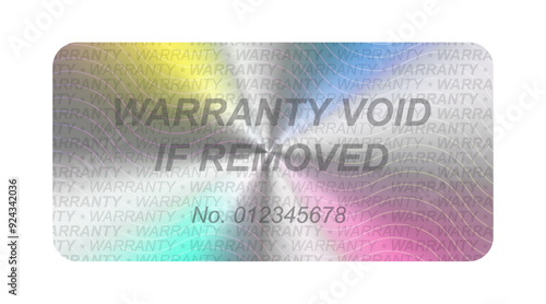 Holographic label for Warranty Sticker.Authenticity guarantee hologram label.Genuine original premium quality Vector illustration with iridescent foil adhesive film certified badge, premium shiny seal