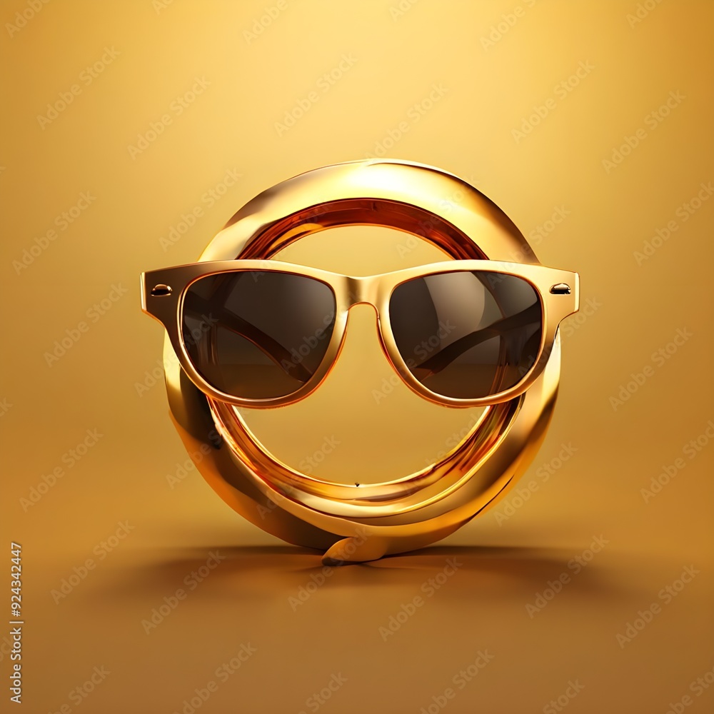 Stylish golden sunglasses with a reflective lens on a gradient background Stylish golden sunglasses with a reflective lens on a gradient background