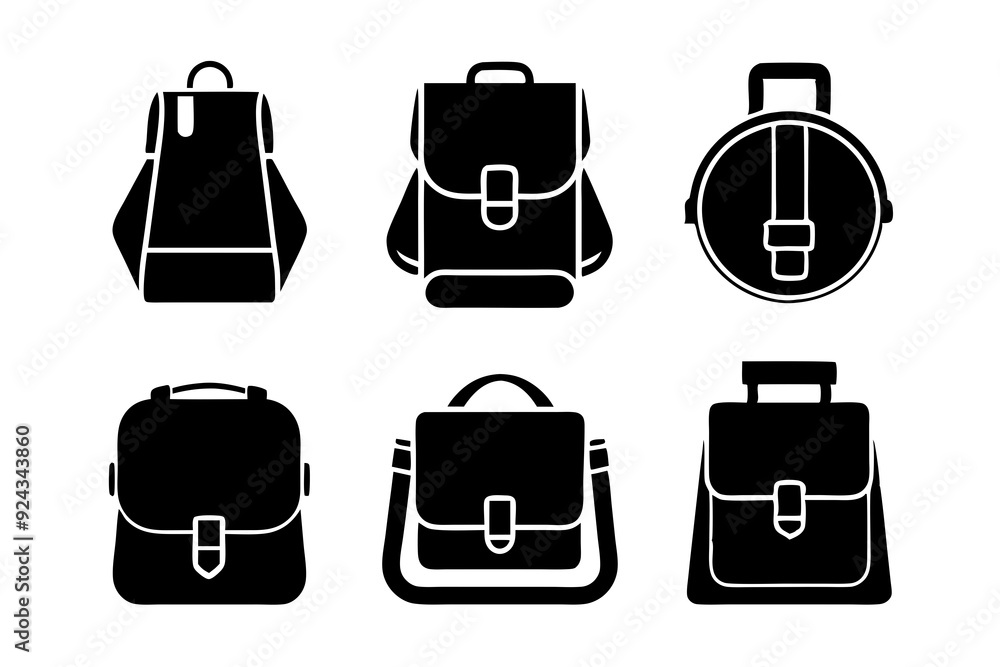 illustration set of a bag icon silhouette vector art