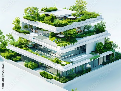 Modern Green Roofed Architecture 3D Illustration photo