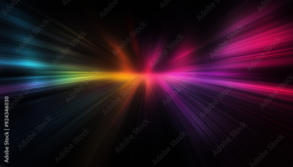 A vibrant abstract background with composition of blurred vertical stripes in a spectrum of colors, fading into darkness at the edges, noise grain effect and copy space area. A vibrant abstract background with composition of blurred vertical stripes in a spectrum of colors, fading into darkness at the edges, noise grain effect and copy space area.