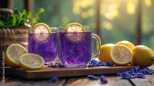 Butterfly Pea Flower Iced Tea with Lemon photo