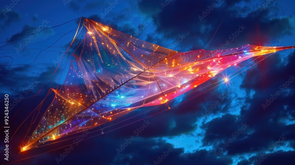 Nighttime Kite Flying: Watch a kite glow with LED lights as it soars in the night sky. The illuminated kite creates a stunning, colorful contrast against the dark backdrop.
Nighttime Kite Flying: Watch a kite glow with LED lights as it soars in the night sky. The illuminated kite creates a stunning, colorful contrast against the dark backdrop.