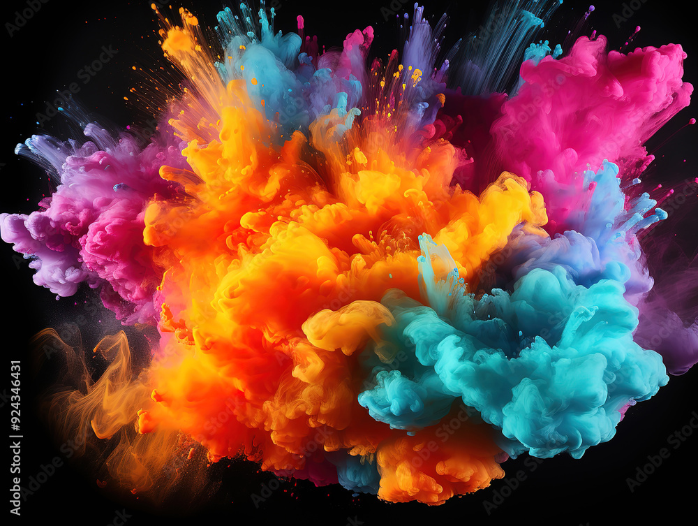 Exceptional Abstract colored dust explosion on a black background abstract powder splatted background Exceptional Abstract colored dust explosion on a black background abstract powder splatted background