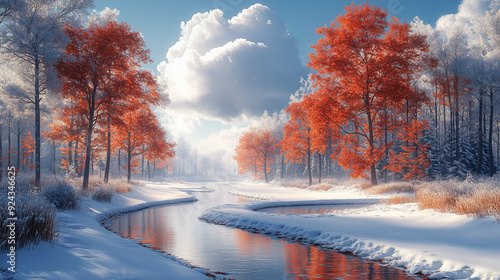 Nature and Landscape Backgrounds.Seasonal variations like autumn foliage or winter snow scenes.Generative Ai Illustratrions.