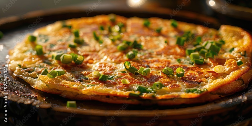 Hot seafood green onion pancake is more delicious when consumed while still warm Hot seafood green onion pancake is more delicious when consumed while still warm