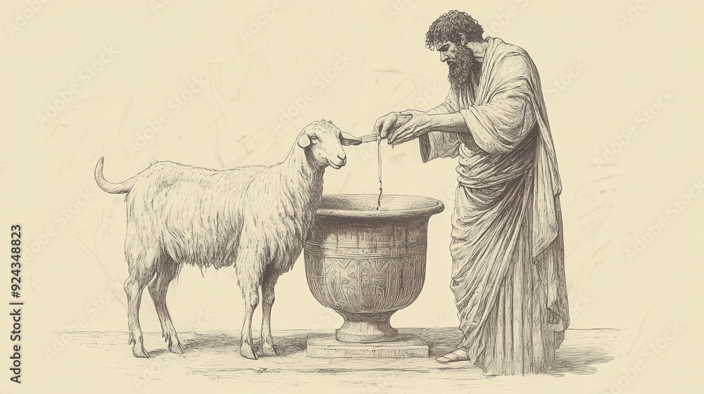 Leviticus Scene: High Priest Slaughtering Goat for Sacrifice, Blood ...