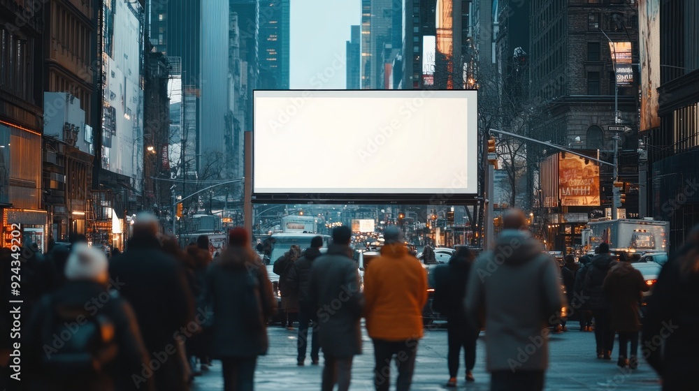 Blank Billboard in a Busy City Street Blank Billboard in a Busy City Street