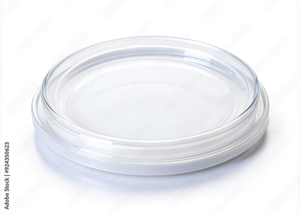 A solitary, transparent round plastic lid with a slight sheen, centered on a pure white background, awaiting creative application or product association. A solitary, transparent round plastic lid with a slight sheen, centered on a pure white background, awaiting creative application or product association.