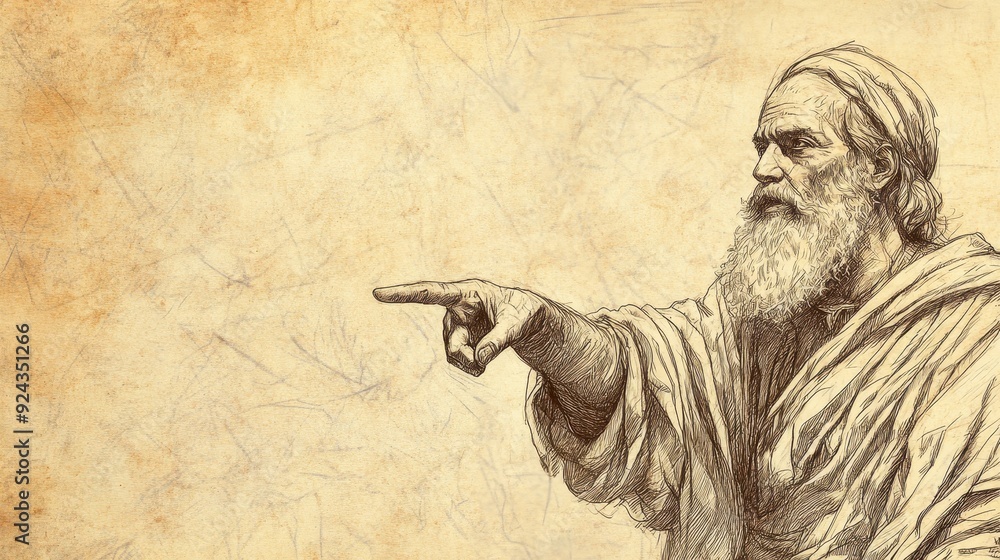 Fototapeta premium Leviticus Scene: Israelite Sacrificing and Dedicating to Obey God's Commandments, Determination, Biblical Illustration, Bible Wall Art, Beige Background