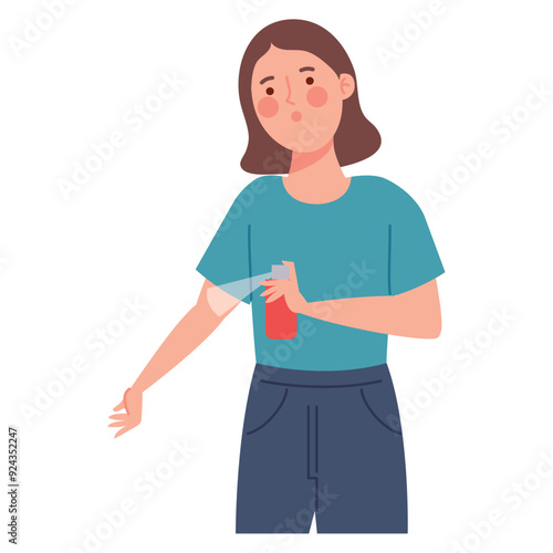 woman sprays mosquito repellent