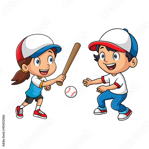 Couple children are playing rounders