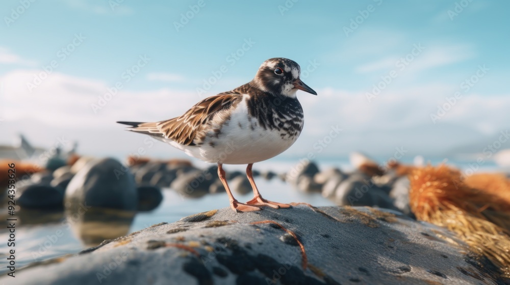 A Ruddy Turnstone Bird Standing on a Rocky Shore A Ruddy Turnstone Bird Standing on a Rocky Shore