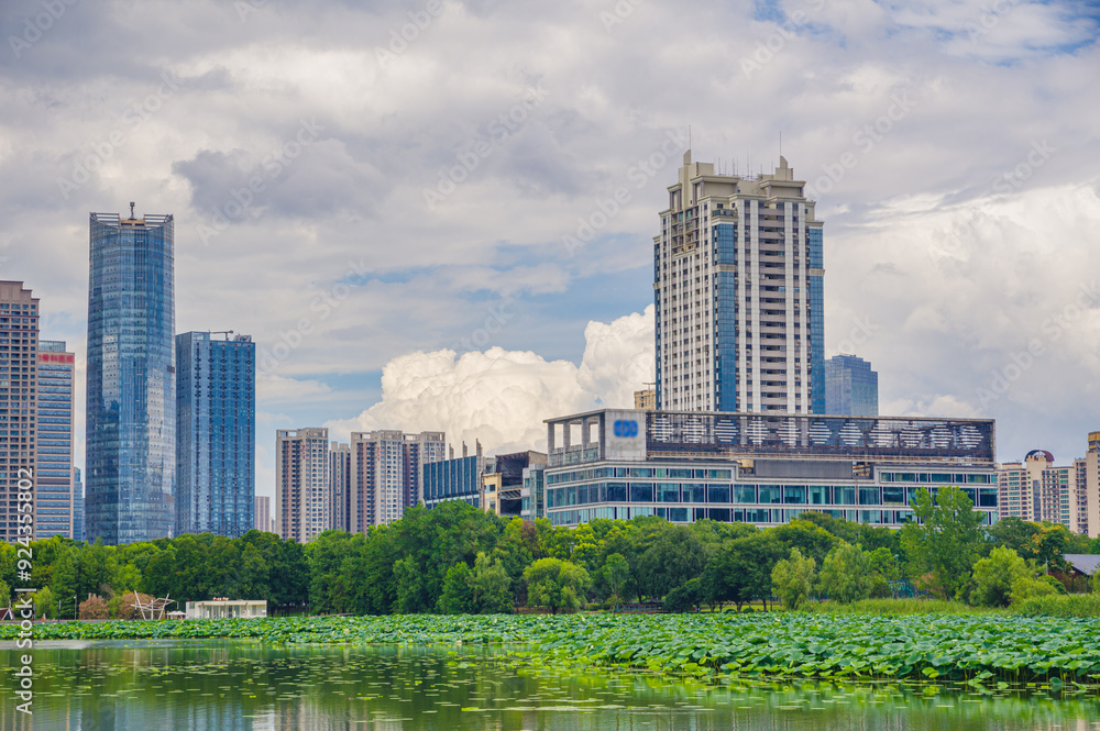 Fototapeta premium Skyline view of Wuhan City landmark