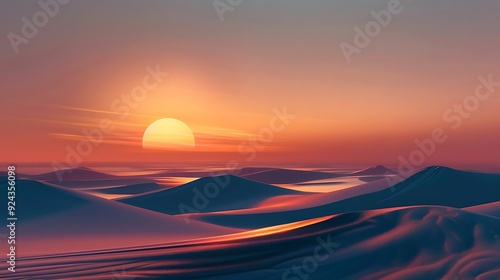 Sunset Over Desert Dunes - Digital Illustration