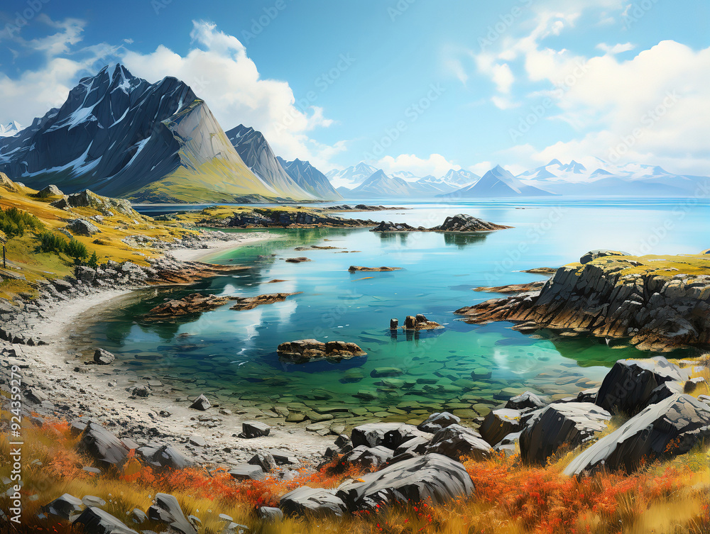 Obraz premium Fantastic Landscape of the Connemara National Park surrounded by the sea under a cloudy sky