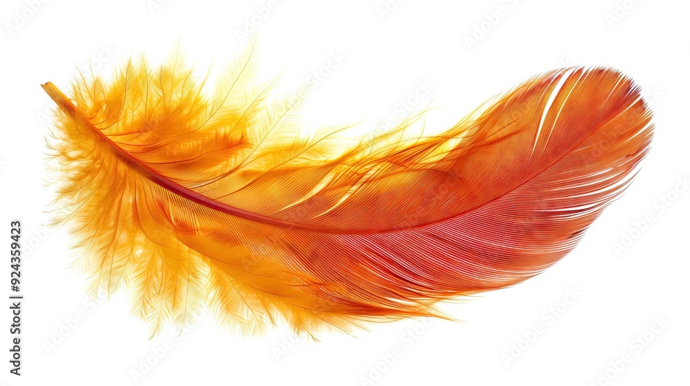 Orange feather floating in the air, isolated on white background. Orange feather floating in the air, isolated on white background.