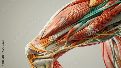 Cross-sectional view of the human thigh muscle, displaying the different layers of muscle tissue