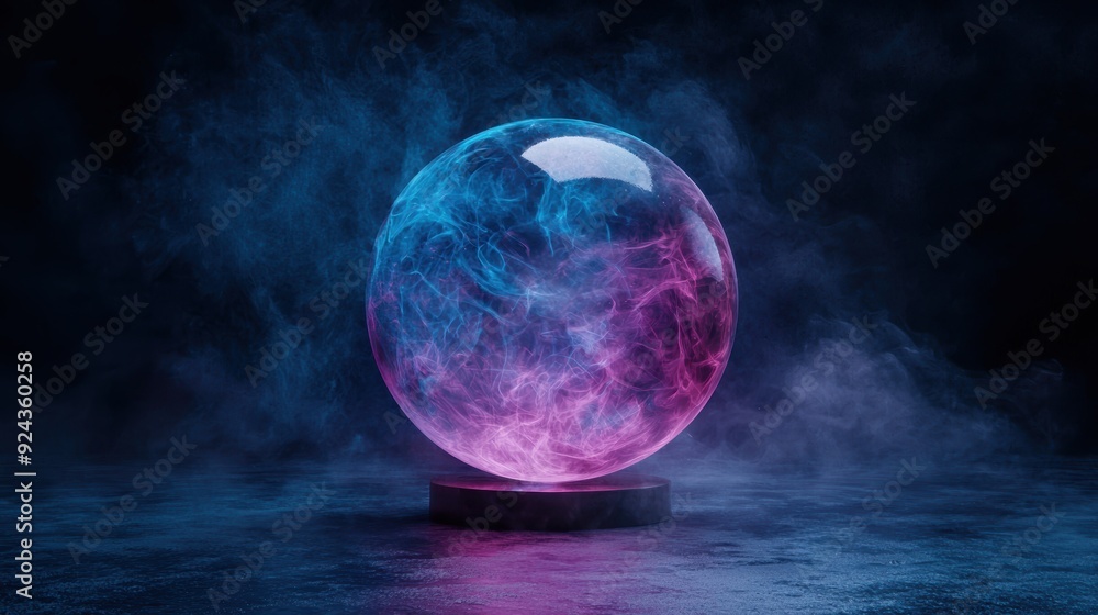 Glowing energy sphere in dark mystic environment Glowing energy sphere in dark mystic environment