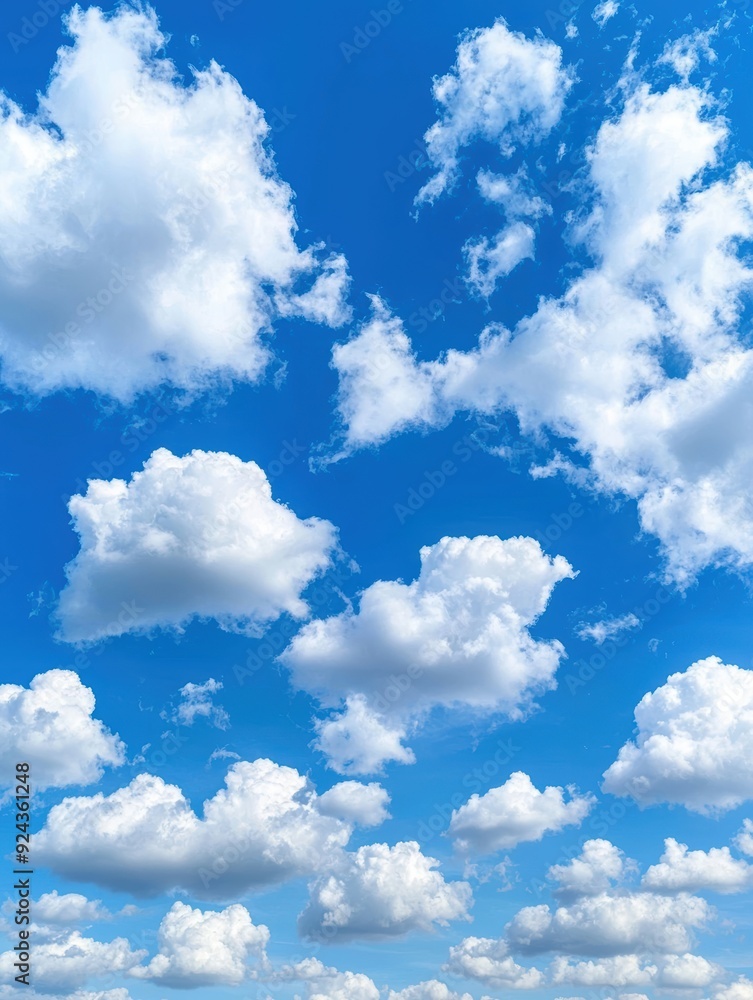 Obraz premium Fluffy white clouds in a bright blue sky