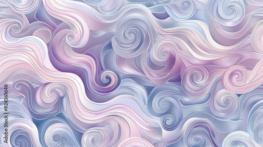 A playful design featuring whimsical curling waves in shades of pastel pink purple and blue reminiscent of a fairytale world A playful design featuring whimsical curling waves in shades of pastel pink purple and blue reminiscent of a fairytale world