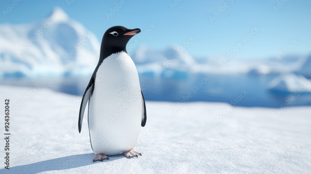 Obraz premium Adorable penguin in snowy landscape