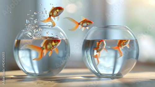 Goldfish jumping out of a bowl. photo