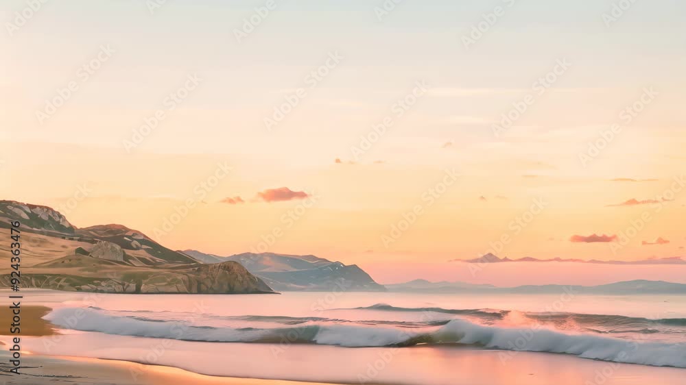 A peaceful beach scene at sunrise, with soft pink and orange hues in the sky reflecting on the calm water A beach at sunrise with pastel pink and orange hues painting the sky overhead A peaceful beach scene at sunrise, with soft pink and orange hues in the sky reflecting on the calm water A beach at sunrise with pastel pink and orange hues painting the sky overhead