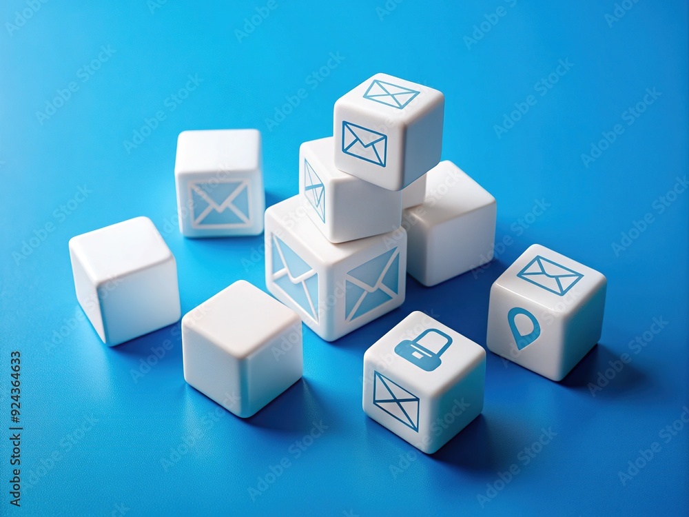 Assorted white cube blocks on a blue background display various contact methods, including website, FAQ, phone number, address, email, and live chat, for customer support. Assorted white cube blocks on a blue background display various contact methods, including website, FAQ, phone number, address, email, and live chat, for customer support.
