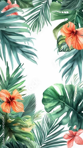 Digital watercolor plants abstract graphic poster background