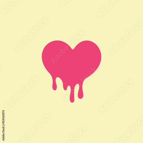 Heart melting vector illustration. Bleeding heart on yellow background. Love symbol
