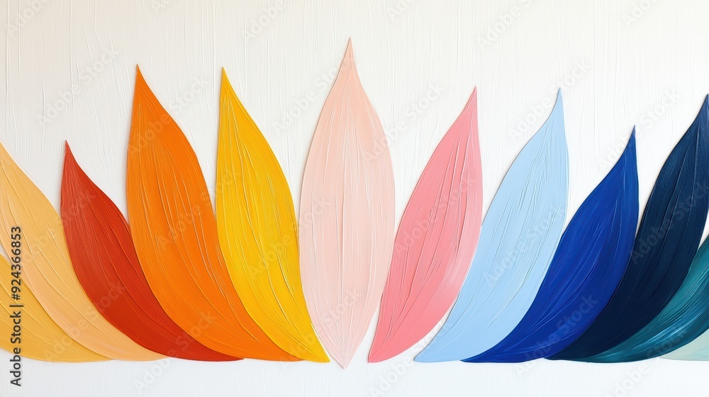 Colorful feather-like shapes in a spectrum of vibrant hues Colorful feather-like shapes in a spectrum of vibrant hues