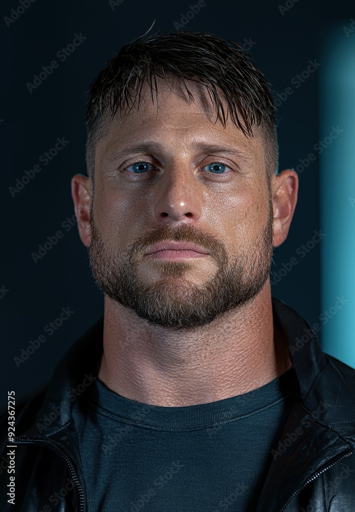 Obraz premium Serious man with beard and blue eyes