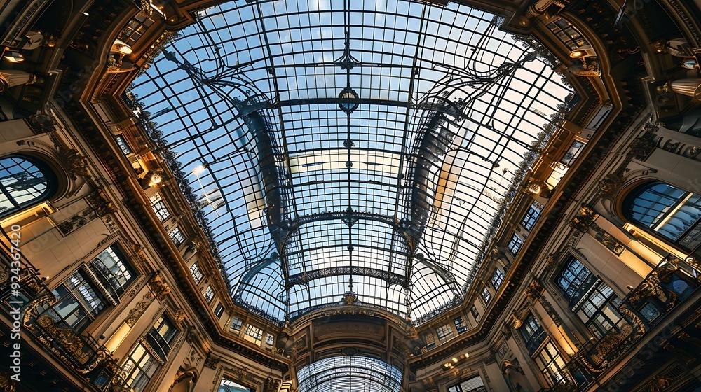 Glass ceiling roof of the old palace with gilded lights Glass ceiling roof of the old palace with gilded lights