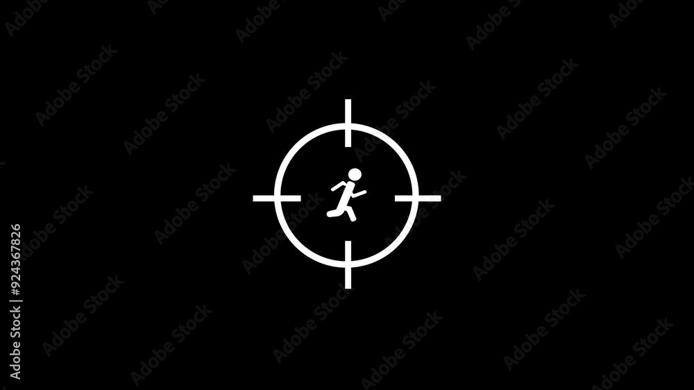 Animation on target icon. target destination icon. a target icon targeting a man icon. shot dead target icon. simple target icon on black background. Animation on target icon. target destination icon. a target icon targeting a man icon. shot dead target icon. simple target icon on black background.