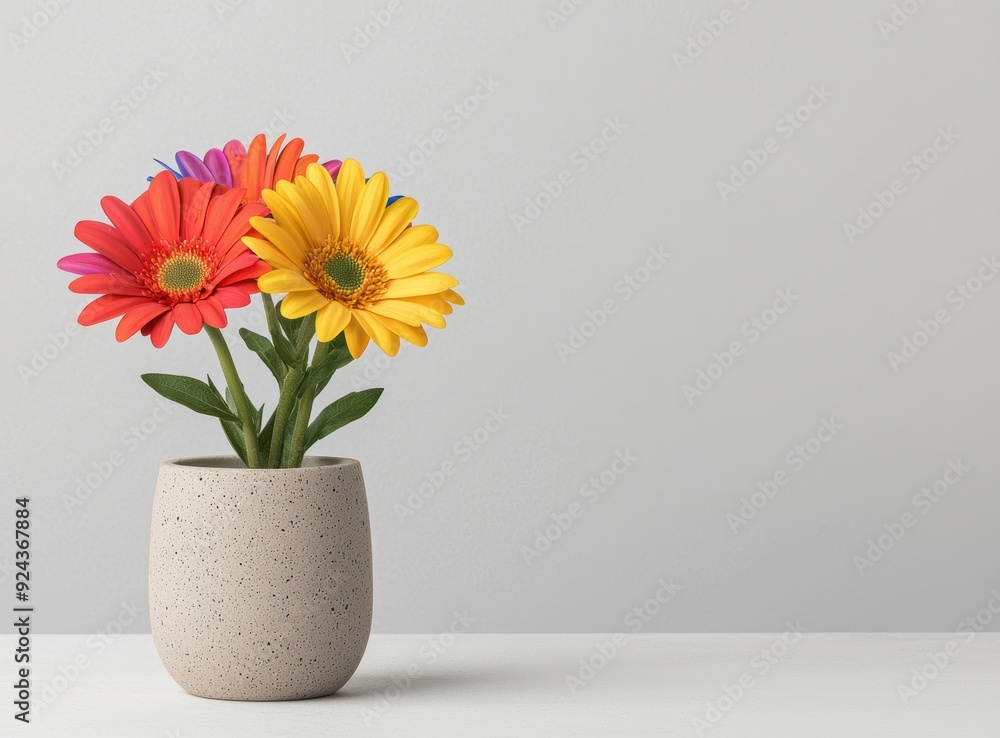 Vibrant gerbera daisy flowers in a modern ceramic vase Vibrant gerbera daisy flowers in a modern ceramic vase