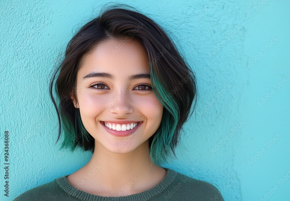 smiling woman with green hair smiling woman with green hair
