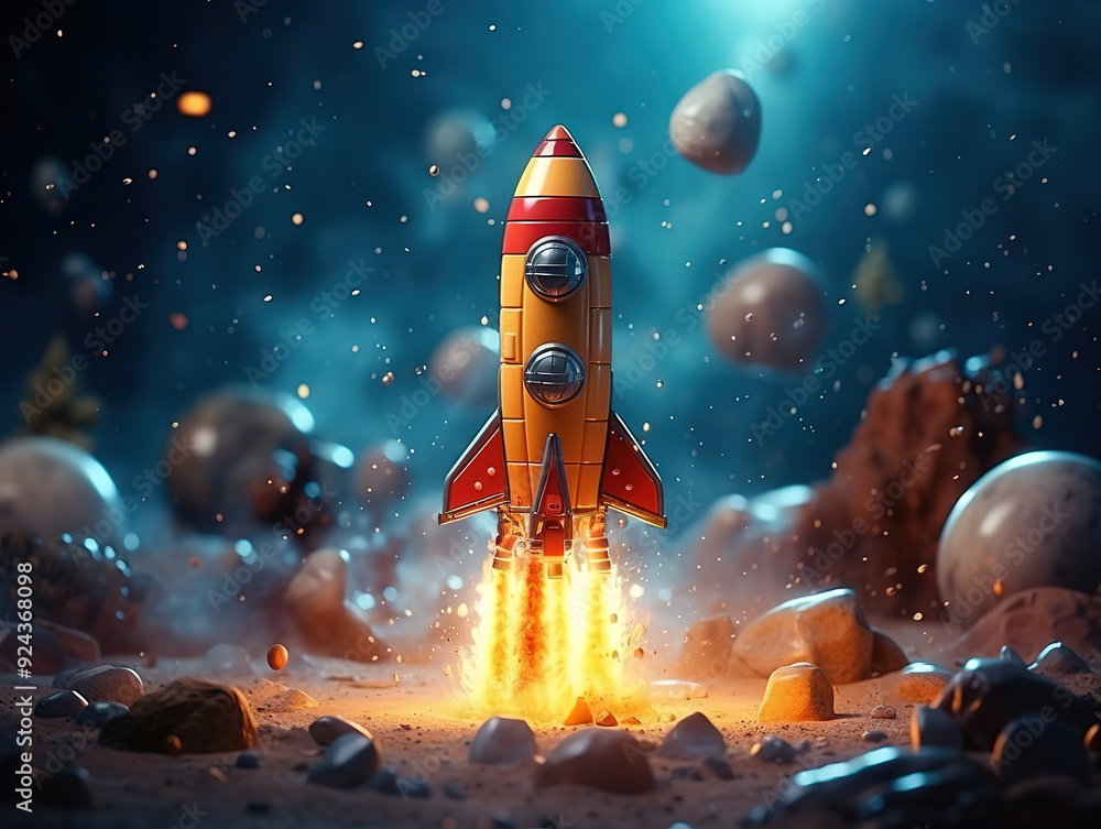 Fototapeta premium Incredible Modern space rocket with flat design
