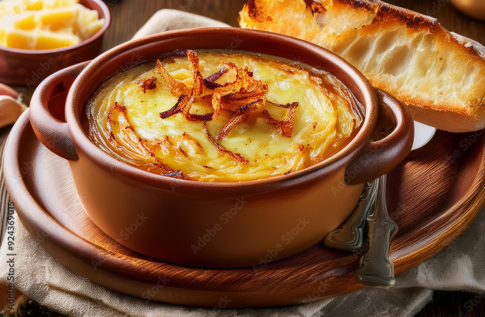 Rich French Onion Soup with Melted Gruyère and Toasted Baguette Rich French Onion Soup with Melted Gruyère and Toasted Baguette