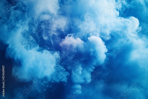 Explosion cloud. Ink water drop. Defocused blue color glitter texture ethereal smoke wave flow abstract art background, Generative AI