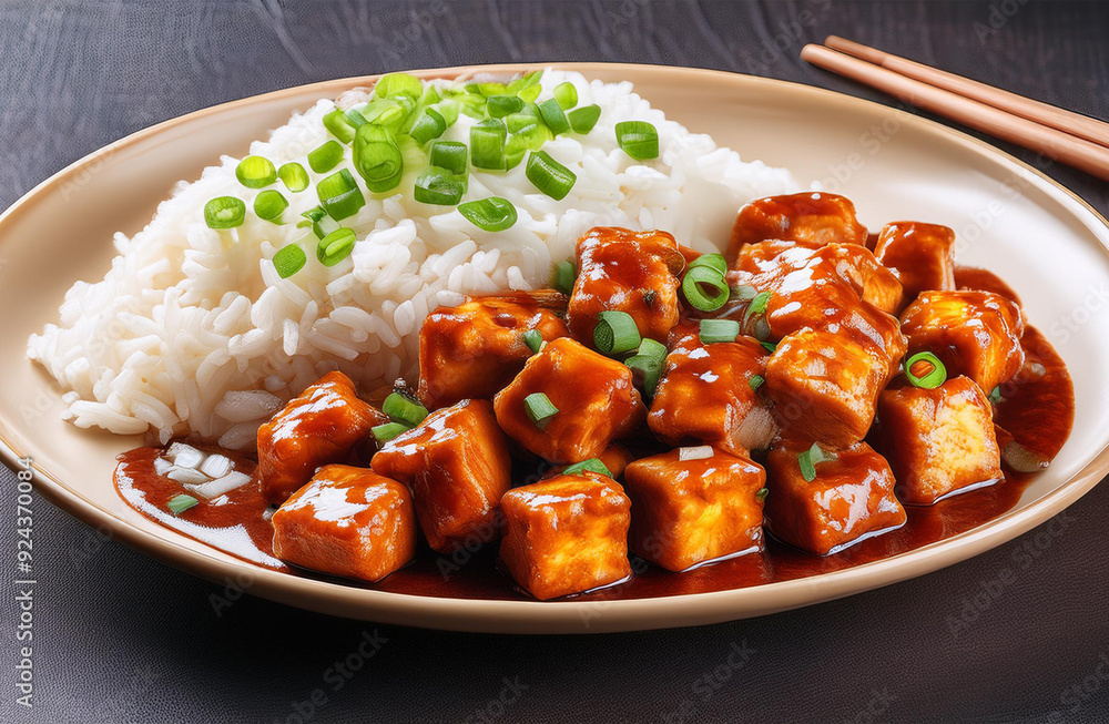 Crispy Paneer Manchurian with Fried Rice and Spring Onions Crispy Paneer Manchurian with Fried Rice and Spring Onions
